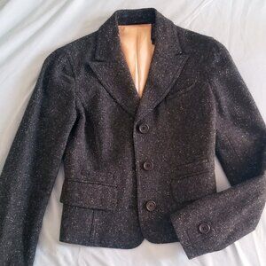 DKNY Wool Tweed Cropped Fitted Blazer